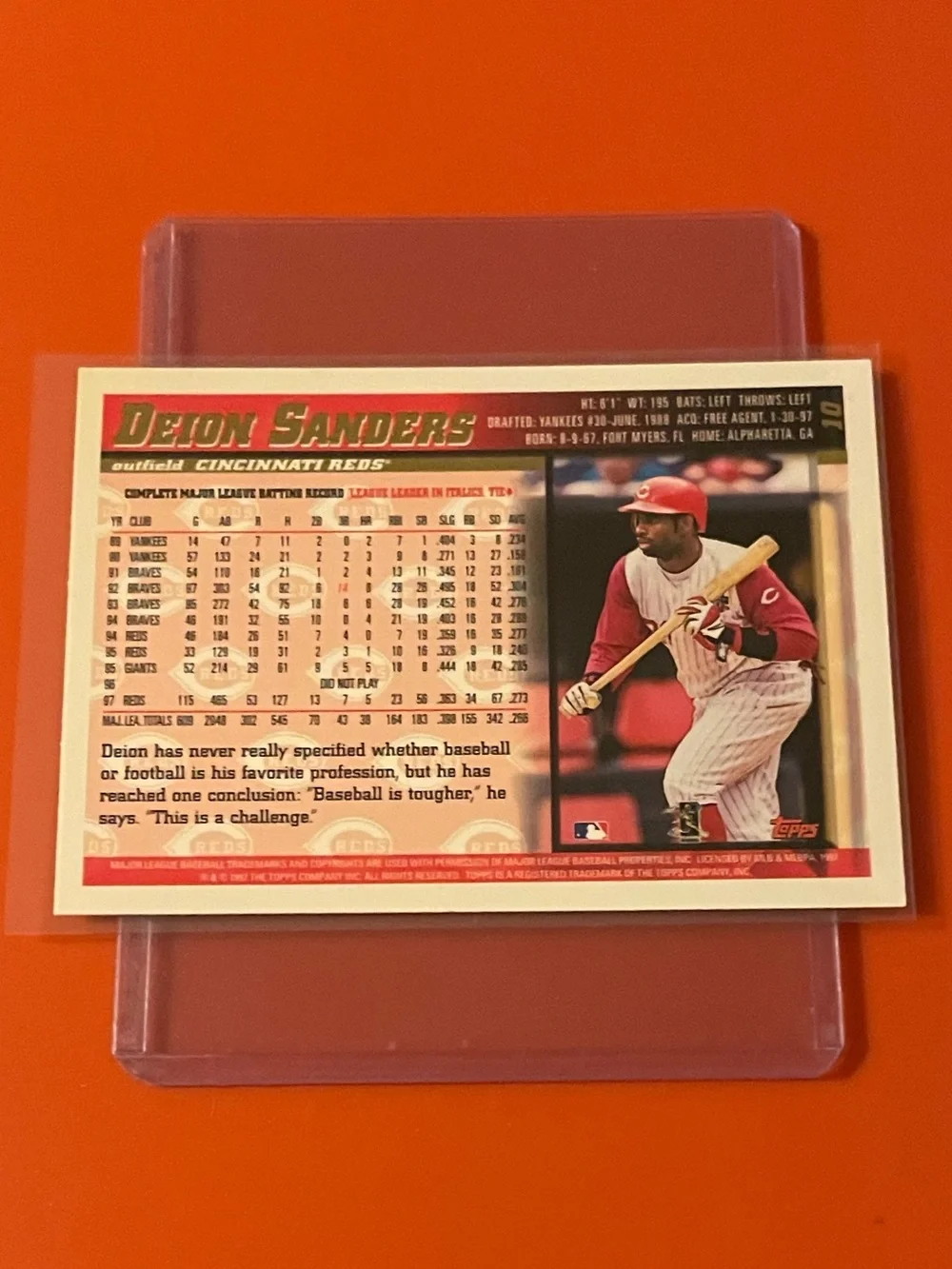 Deion Sanders #10 1998 Topps Baseball Trading Card - Picture 2 of 2